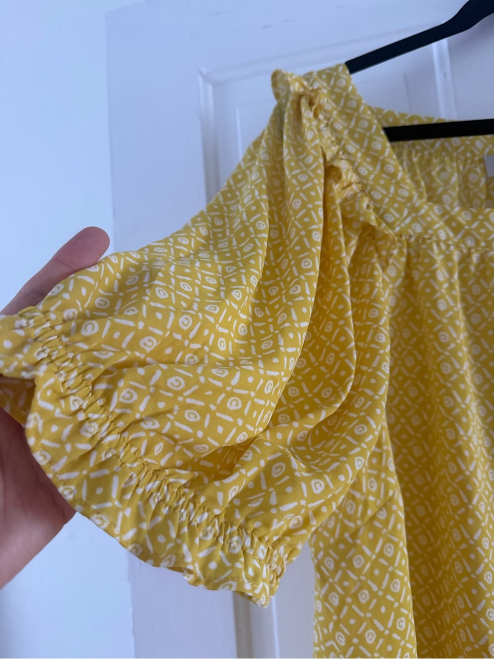 LOFT Yellow Geometric Ruffle-Sleeve Peasant Blouse - Picture 6 of 6